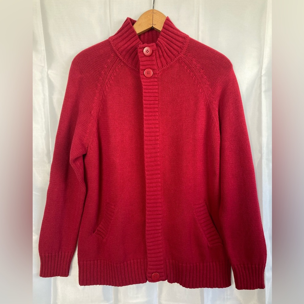 NWT Croft & Barrow Cardigan Sweater Cotton Womens Size Large Red Hidden Zipper